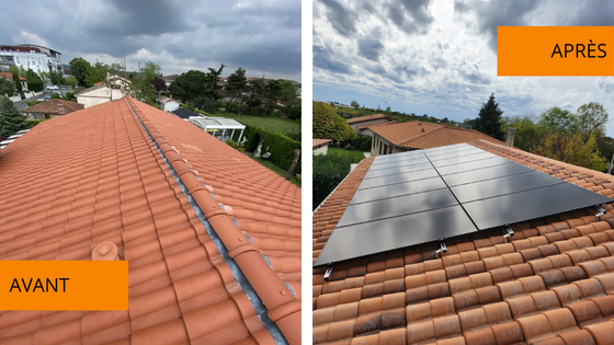 Une toiture avant et apres l'installation de panneaux solaires