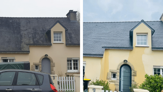 Resultats avant apres d'un nettoyage de toit en ardoises